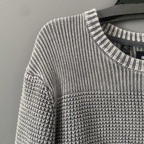 Hudson Men’s Knit Sweater Small Textured Waffle Weave Pullover Neutral Gray - Picture 3 of 12